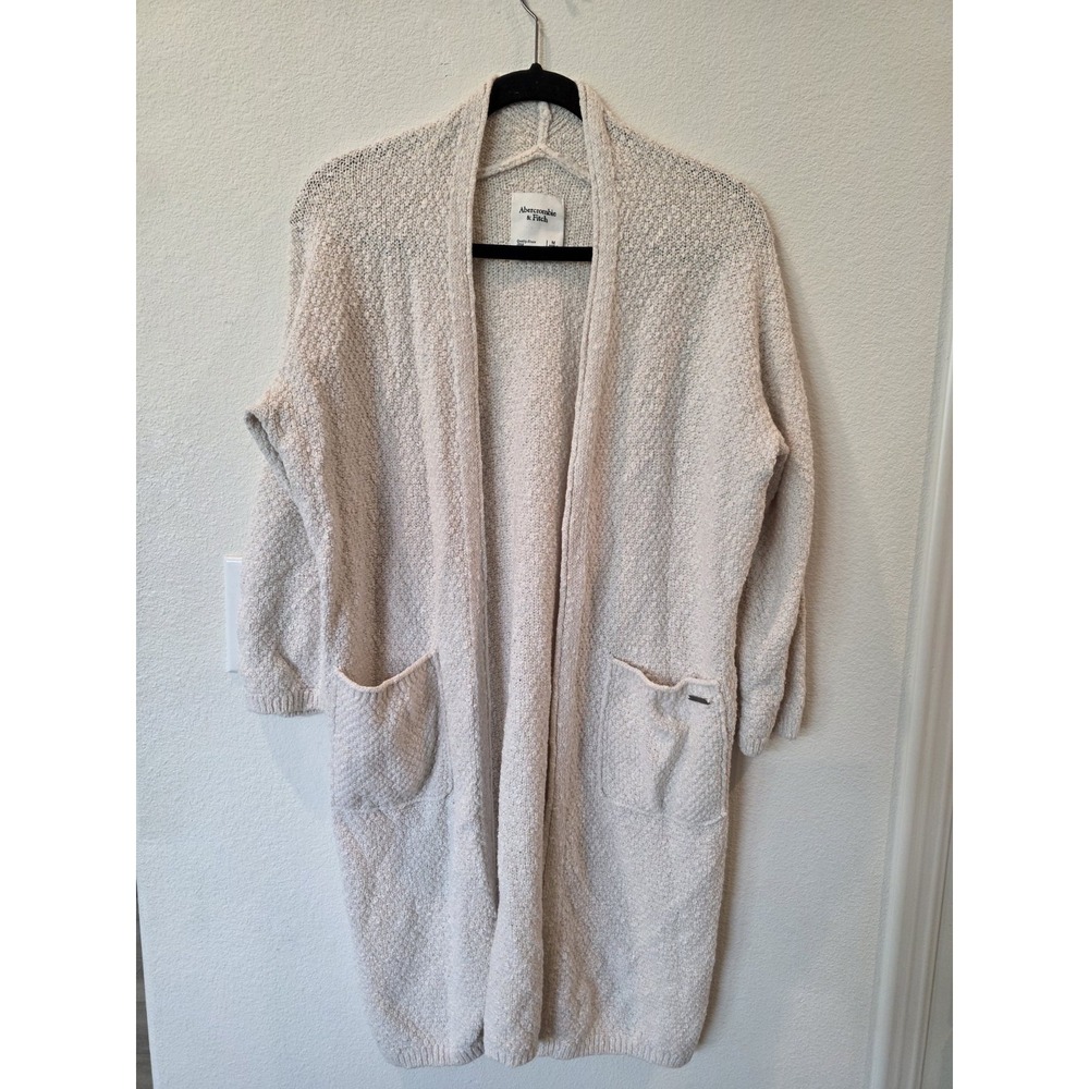 Abercrombie & Fitch Cozy Open-Front Cream Cardigan
